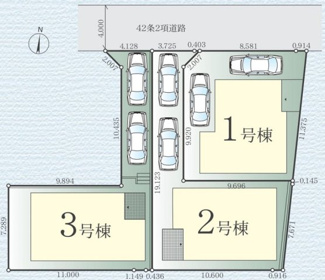 【区画図】 | 伊勢原市東大竹  2号棟 1期 | ※1号棟ご成約済　2号棟　北側約4m公道　旗竿地（間口約4.1ｍ）　駐車2台（車種によります）　敷地面積37.7坪