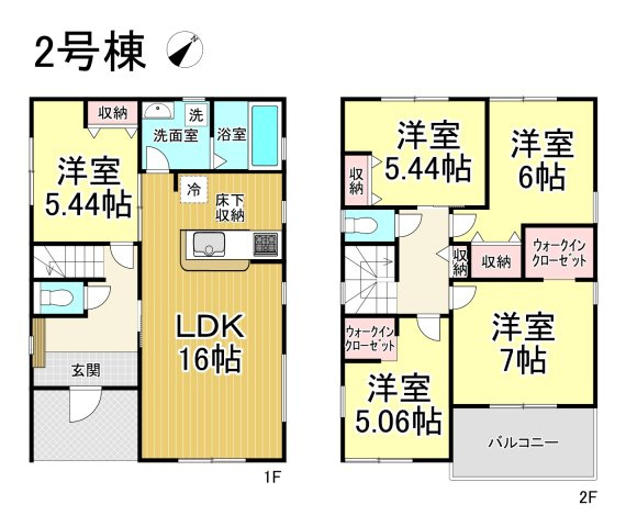 【今からご案内可能】刈谷市野田町北菰神 全2棟の間取り|【2号棟】3980万円、５LDK＋WIC、土地面積:147.17㎡、建物面積:106㎡