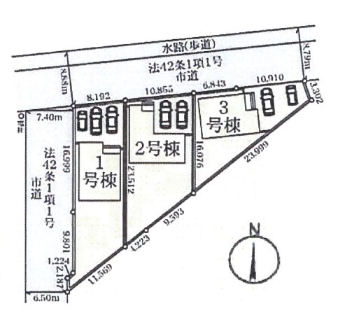 仲介手数料無料　川島町上伊草　新築戸建　全３棟の区画図