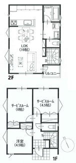 【土地図＋建物プラン例】 | 【仲介手数料無料！！】国立市富士見台1丁目　建築条件付き売地（全3区画）No1　3990万円 | 72.90㎡