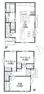 【土地図＋建物プラン例】 | 【仲介手数料無料！！】国立市富士見台1丁目　建築条件付き売地（全3区画）No3　3990万円 | 73.71㎡