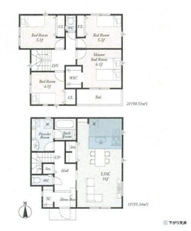【区画図】 | 厚木市山際  1号棟 第5 | 1号棟　南側約4.7ｍ公道　旗竿地（間口約2.4ｍ）　駐車2台（車種によります）　敷地面積35.7坪（協定地部分含む）　※協定地あり
