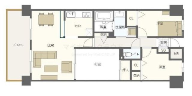 ファミール・パーク鶴見の間取り|中古マンション　3LDK　専有面積：64.52平米　バルコニー面積：8.7平米　西向き