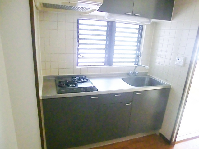 パレス内田６号館の居間・リビング|2口のシステムキッチンです