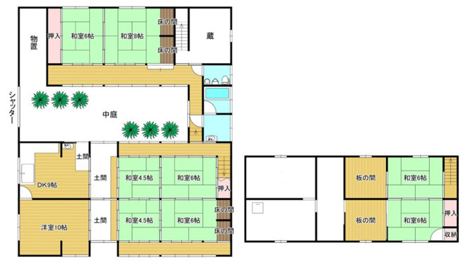 【間取り】 | 葛城市大畑　中古戸建 | ★100坪以上の広々土地★広い中庭があるので趣味のスペースなどに大活躍★温かくてやすらぐ土間玄関　