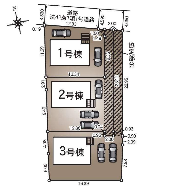新築戸建　長野市松岡　全３棟の区画図
