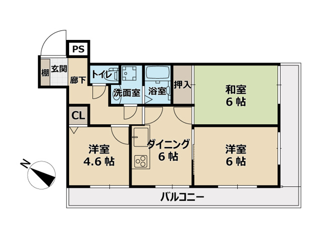 【間取り】 | コスモ志木ピュアコート　(丸井志木店) | 明るく開放感のある、東南・南西角部屋。