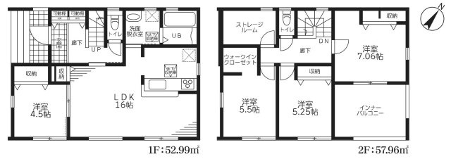 吉川市上内川　新築戸建　全2棟　2号棟の間取り|WICが付いた収納充実な4LDKの邸宅です