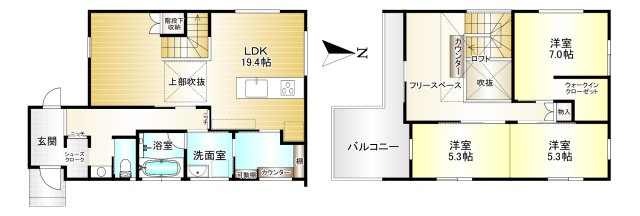 桜井市東新堂 の間取り|3LDK＋フリースペース　土地面積：132.25㎡　建物面積：107.68㎡　駐車スペース2台