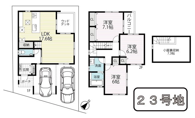 ２０２３年４月完成の築後未入居物件◆小屋裏収納付き３ＬＤＫ◆伏見区羽束師古川町の間取り