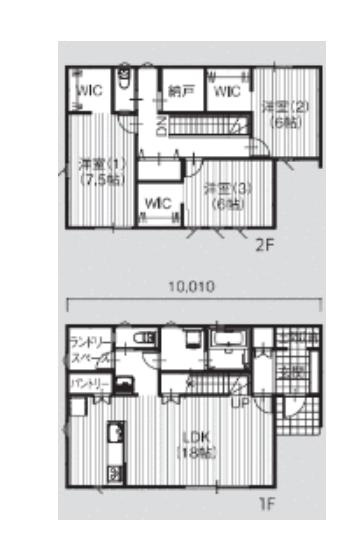 土浦市中村南1丁目　新築戸建　2階建ての間取り