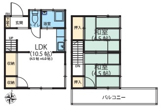 川島町大字中山　中古一戸建ての間取り|川島町大字中山　中古一戸建て、2LDK、土地面積74.41m2、建物面積45.94m2