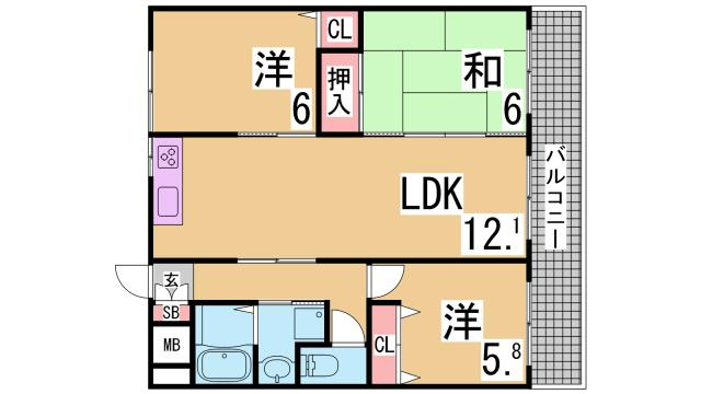 神戸市兵庫区浜崎通の賃貸マンションの間取り