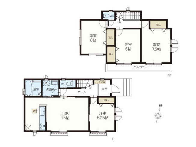 【間取り】 | 新座市あたご3丁目　新築一戸建住宅　全2棟　(保谷店) | A号棟/収納豊富な4LDKの間取り。キッチンと洗面室の行き来がしやすく家事効率も良好です。