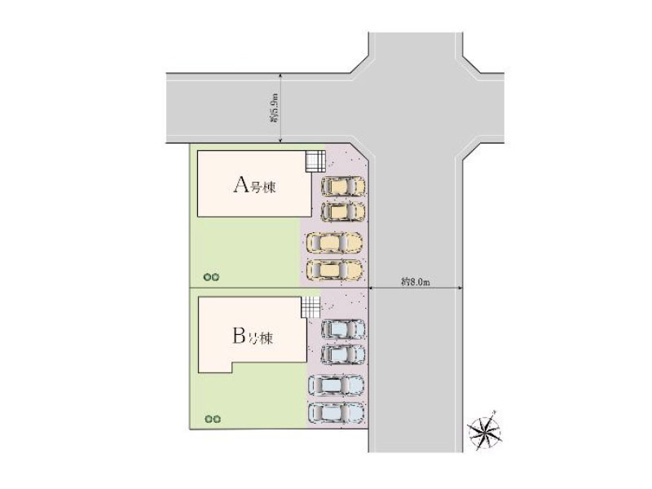 【区画図】 | 新座市あたご3丁目　新築一戸建住宅　全2棟　(保谷店) | A号棟/敷地55坪以上！広々とした庭や4台分のカースペース付きゆとりの住まい(車種による)