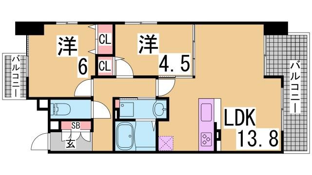 神戸市兵庫区湊町１丁目の賃貸マンションの間取り