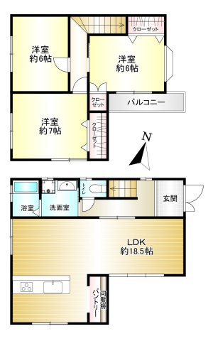 奈良市押熊町の間取り|3LDK　土地面積：112.54㎡　建物面積：86.66㎡　駐車スペース2台