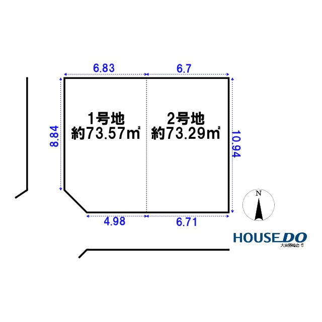 売土地　大東市明美の里町2号地（建築条件なし更地）の区画図|敷地図面は略図につき現況を優先致します。