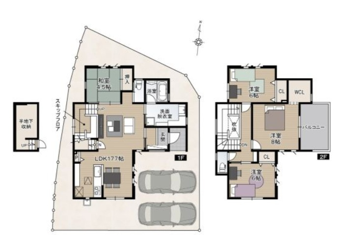 朝倉Ⅱ　新築戸建　2号地　（全3区画）の間取り|2号地　建物面積　112.61㎡（約34.06坪）