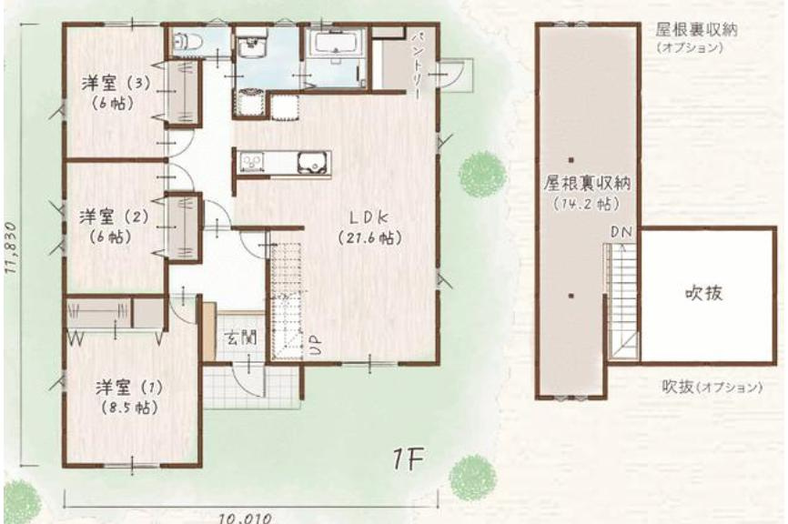 土浦市中村南1丁目　新築戸建　平屋建ての間取り
