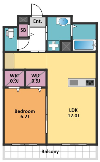 【間取り】 | Hebel Builds Haneda | ウォークインクローゼット2ヶ所完備！収納豊富な1LDK！