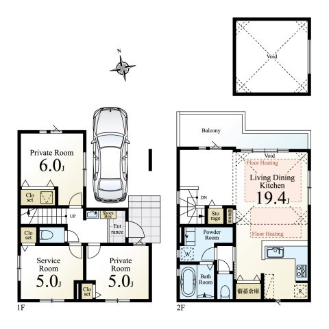 練馬区貫井4丁目 全2棟 1号棟の間取り|1号棟/車庫部分8.51m2、備蓄倉庫部分1.65m2建物面積に含む
2階リビング+水回りを配した生活しやすい間取り
リビングは勾配天井+多面開口の明るく快適な空間です
