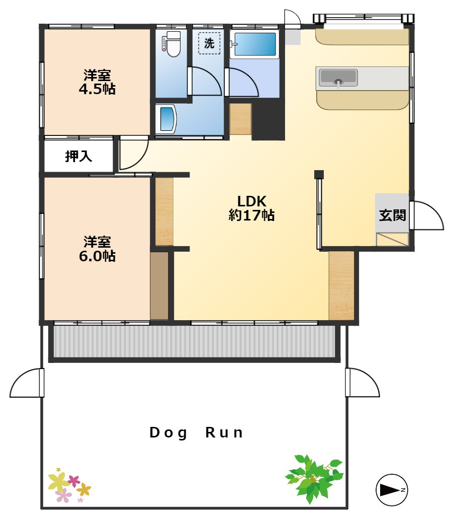 大きなドッグランのある平屋の画像