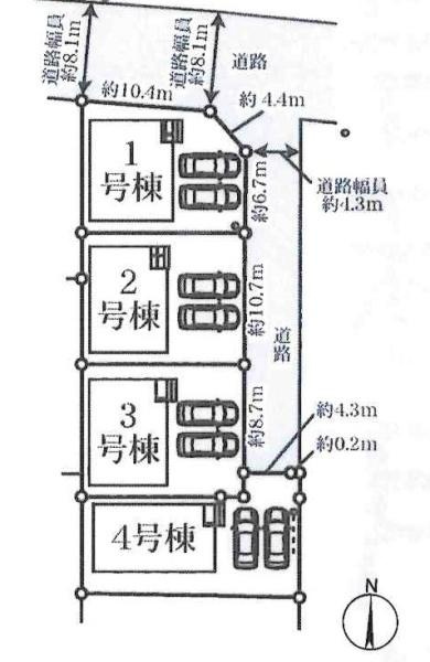 豊川市大崎町第7　全4棟・1号棟の区画図|1号棟です。