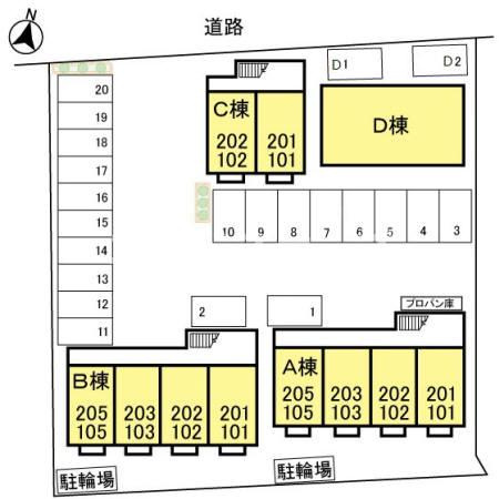 セレーノ　Ａ/Ｂ/Ｃ/Ｄの区画図|高崎、前橋エリアのお部屋探しはエンドスケープまで！お客様の理想お聞かせ下さい♪