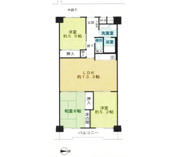 グランドシティ大宮 SOUTH TOWERの間取り|グランドシティ大宮 SOUTH TOWER、3LDK、専有面積72.00m2、バルコニー面積7.68m2