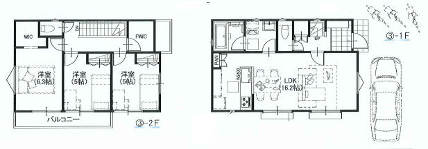 世田谷区上祖師谷5丁目　建築条件無し売地　残1区画の参考プラン|3区画参考プラン