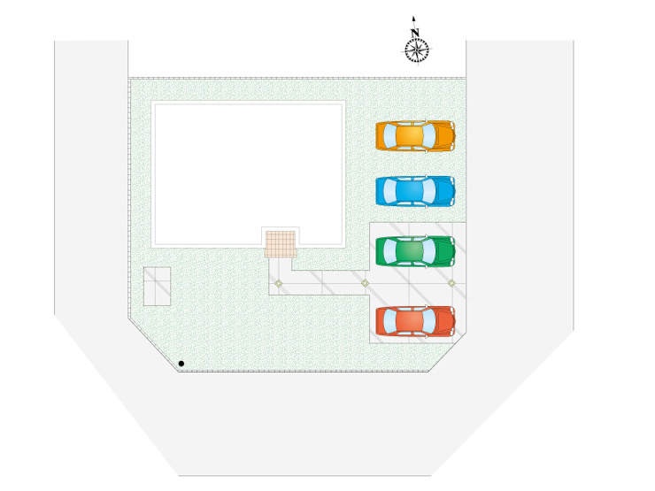 藤井上組（全6区画）5号棟 区画図：駐車スペース4台確保。分譲住宅は外構設備付きです