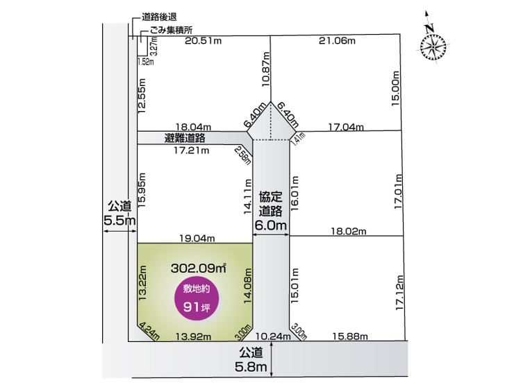 藤井上組（全6区画）5号棟 区画図：敷地面積302.09㎡（91.38坪）