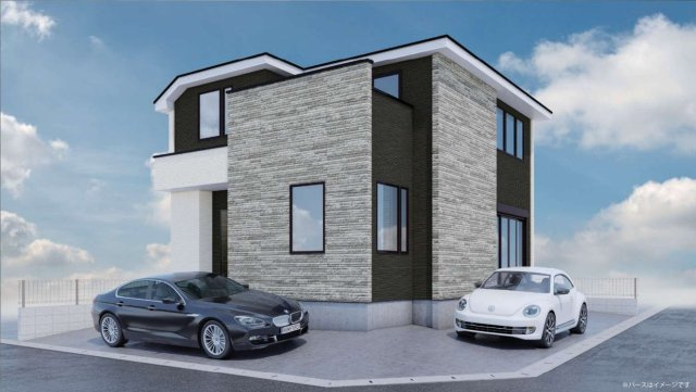 越谷市谷中町新築戸建ての外観パース|建物完成済み！ご案内可能です♪
