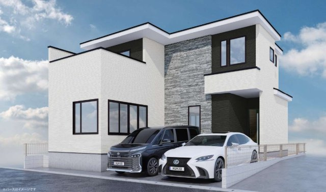 越谷市新越谷新築戸建ての外観パース|建物完成済み♪ご案内可能です！
