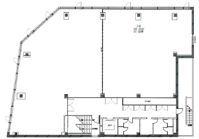 川村第10ビルの間取り|3F-B号室　分割貸し相談可、賃料：408,640円＋消費税　共益費：51,080円＋消費税　168.85㎡(51.08坪)
