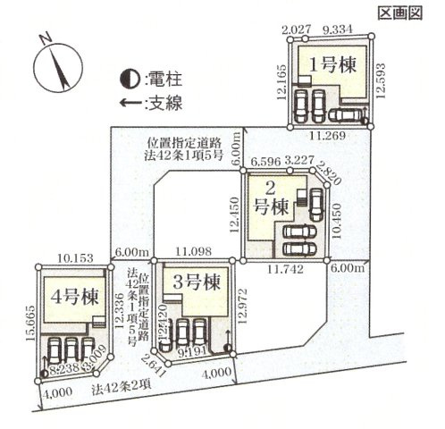 仲介手数料無料　鴻巣市松原１丁目2期　新築　全４棟の区画図