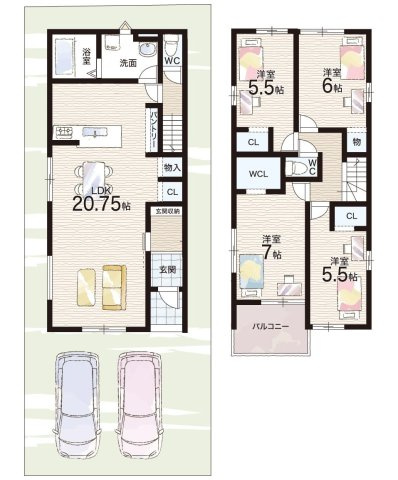 京都市伏見区向島庚申町　第2期　新築一戸建ての間取り|2号地