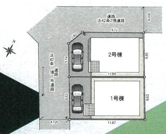 【区画図】 | 南区相南3丁目  2号棟 第20 | 2号棟　角地　北西側約4ｍ・南西側約4.7ｍ各公道　駐車1台（車種によります）　敷地面積24.2坪　※1号棟ご成約済み