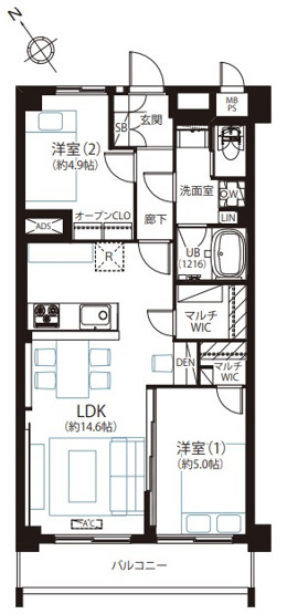【間取り】 | 志村坂上見次公園マンション | バルコニー目の前には、見次公園の池が望めます！晴天には、富士山が眺望できます！