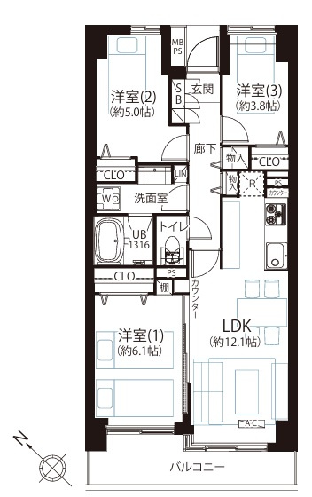 ◎藤沢市片瀬海岸1丁目　シーサイド片瀬江ノ島の間取り|3LDK☆