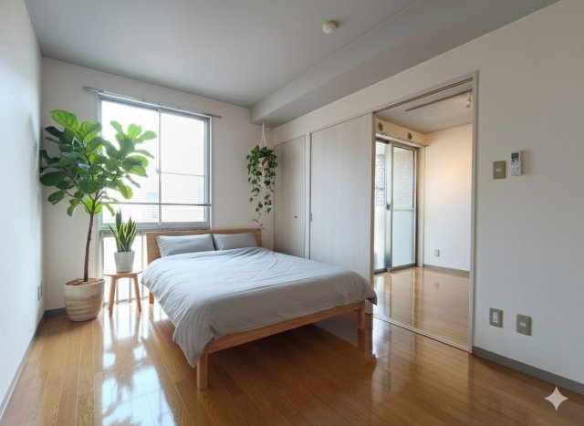 めんしん池之端の洋室|リビングスペースと洋室を分けられるのが良いですね。モデルルーム参考写真ため家具類は付きません。