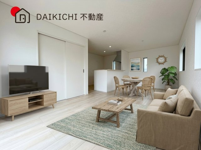 【居間・リビング】 | 吉見町東野第20　CRADLE GARDEN　新築戸建　全3棟　1号棟 | ※CGで加工しています。※家具付き販売ではございません。