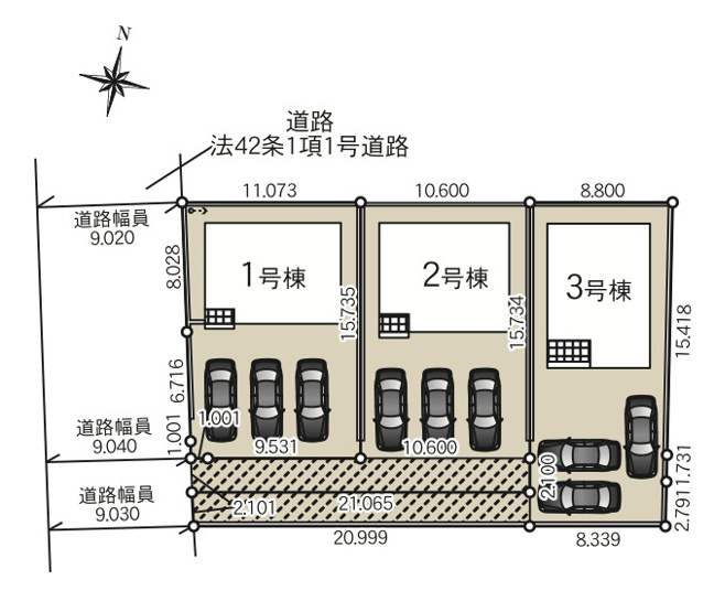 【区画図】 | 吉見町東野第20　CRADLE GARDEN　新築戸建　全3棟　1号棟