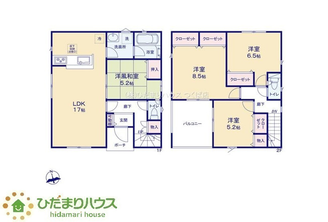 【間取り】 | 那珂市瓜連第13　新築戸建　2号棟 | 雨の日も安心のインナーバルコニー