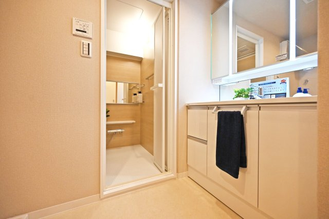 メガロコープ西宮Ⅱ2号棟のその他|鏡裏と洗面台下、横にも収納があり、タオルなどの日用品やスキンケア用品などもたくさんしまえてすっきりとした空間を保つことができます。