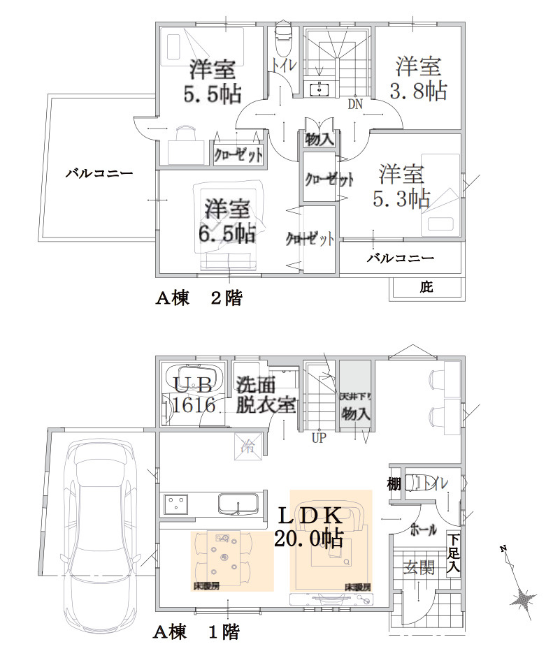 アイマーレ中山Ⅱ/横浜市緑区北八朔町 新築戸建ての間取り