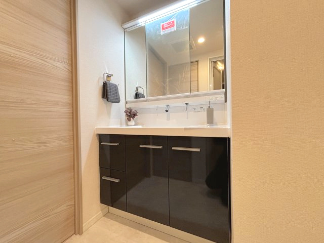 三面鏡付き収納で収納力たっぷりです♪