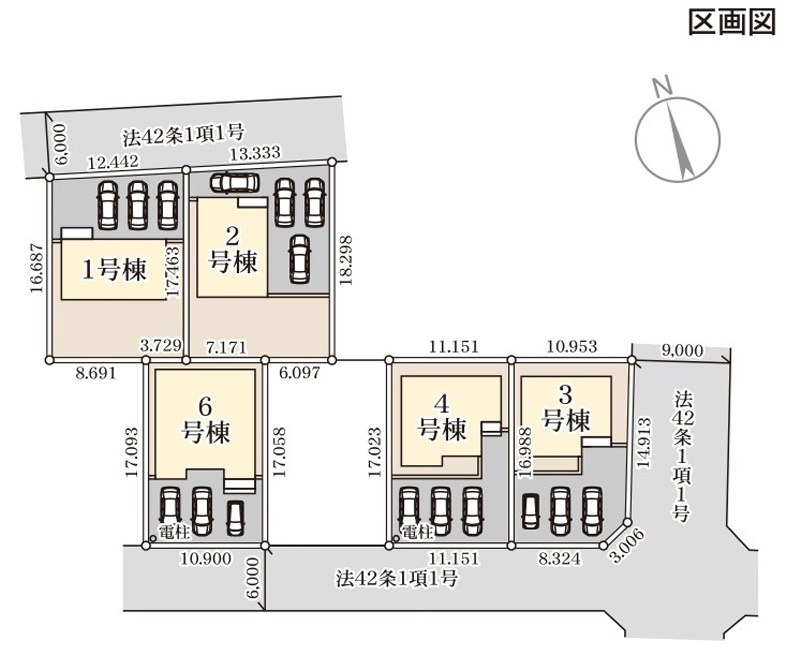 【Livele Garden】　古河市下辺見　第６　全6邸の区画図|全棟配置図