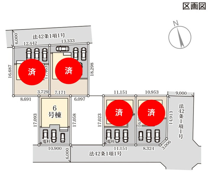 【Livele Garden】　古河市下辺見　第６　全6邸の区画図|全棟配置図